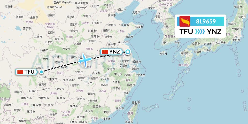 8L9659 Lucky Air Flight Map: Chengdu to Yancheng