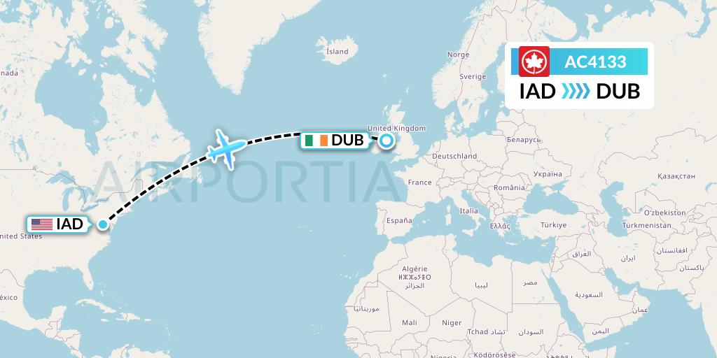 AC4133 Air Canada Flight Map: Washington to Dublin