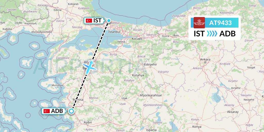 AT9433 Royal Air Maroc Flight Map: Istanbul to Izmir