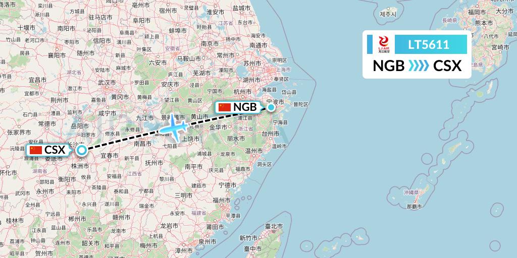 LT5611 LongJiang Airlines Flight Map: Ningbo to Changsha