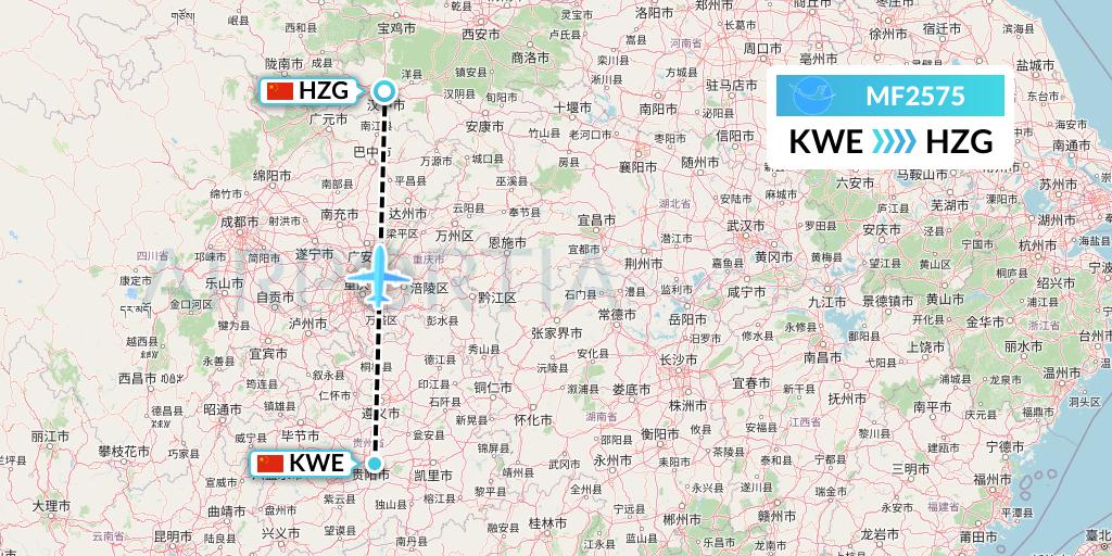 MF2575 Xiamen Airlines Flight Map: Guiyang to Hanzhong