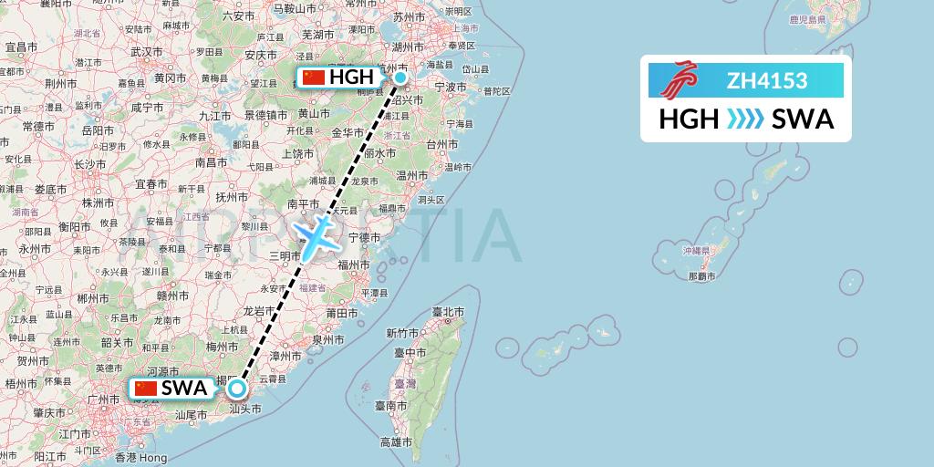 ZH4153 Shenzhen Airlines Flight Map: Hangzhou to Jieyang