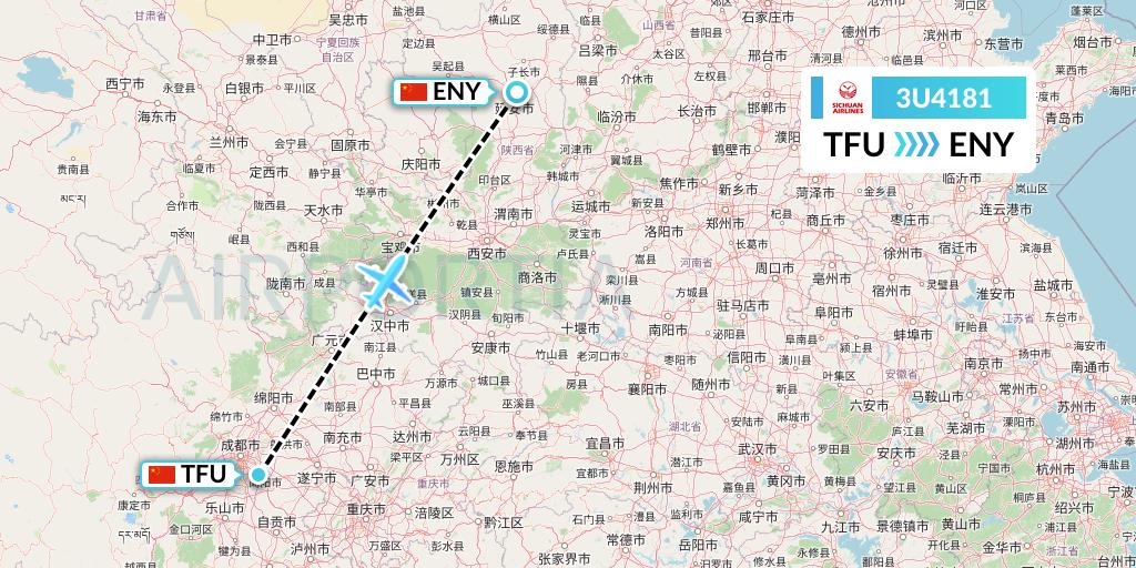 3U4181 Sichuan Airlines Flight Map: Chengdu to Yan'an