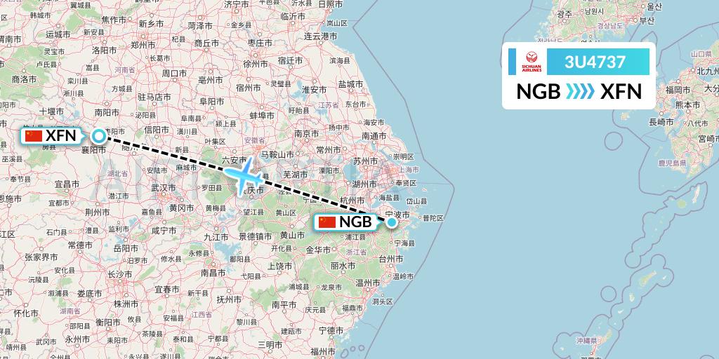 3U4737 Sichuan Airlines Flight Map: Ningbo to Xiangyang