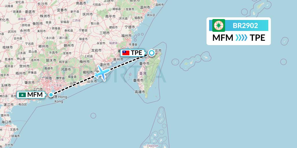 BR2902 EVA Air Flight Map: Macau to Taipei