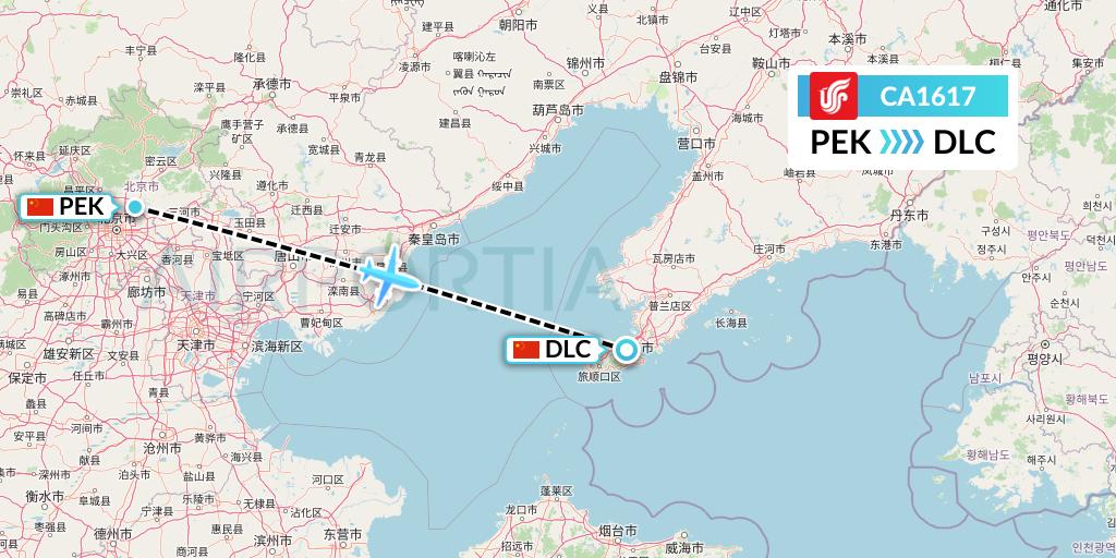 CA1617 Air China Flight Map: Beijing to Dalian