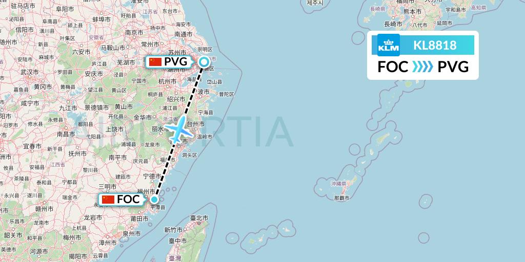 KL8818 KLM Flight Map: Fuzhou to Shanghai