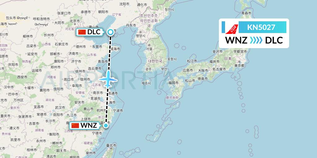 KN5027 China United Airlines Flight Map: Wenzhou to Dalian