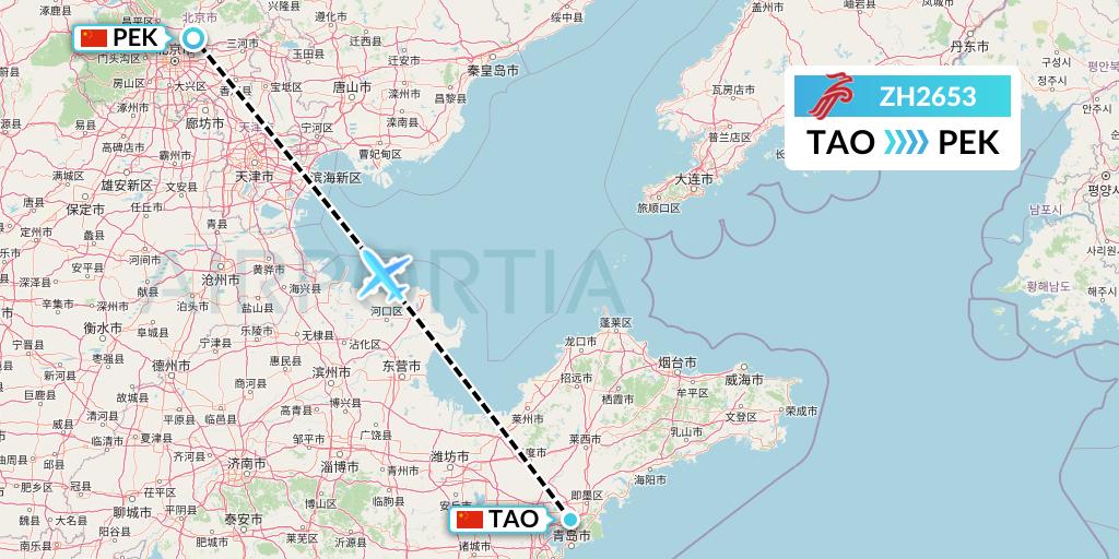 ZH2653 Shenzhen Airlines Flight Map: Qingdao to Beijing