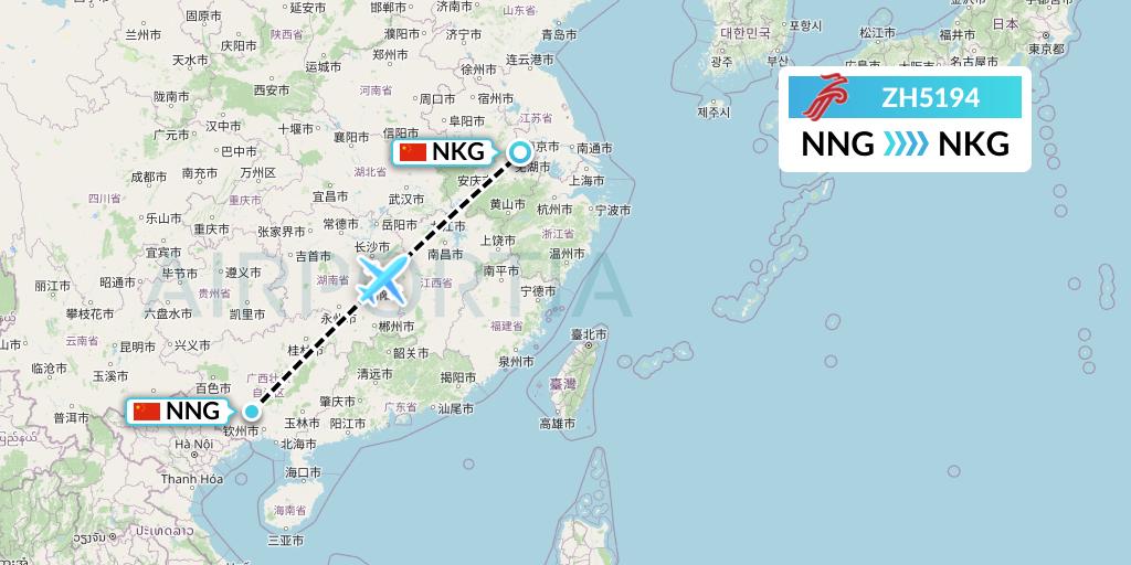 ZH5194 Shenzhen Airlines Flight Map: Nanning to Nanjing