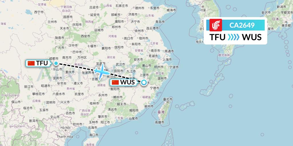 CA2649 Air China Flight Map: Chengdu to Wuyishan
