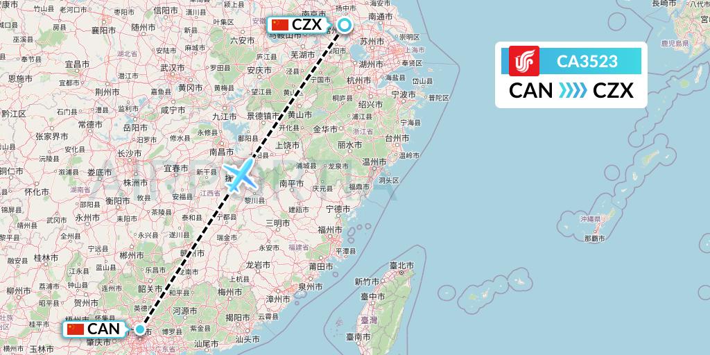 CA3523 Air China Flight Map: Guangzhou to Changzhou
