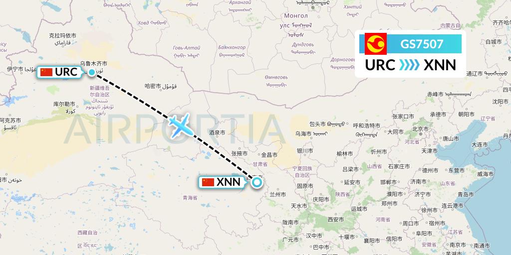 GS7507 Tianjin Airlines Flight Map: Urumqi to Xining
