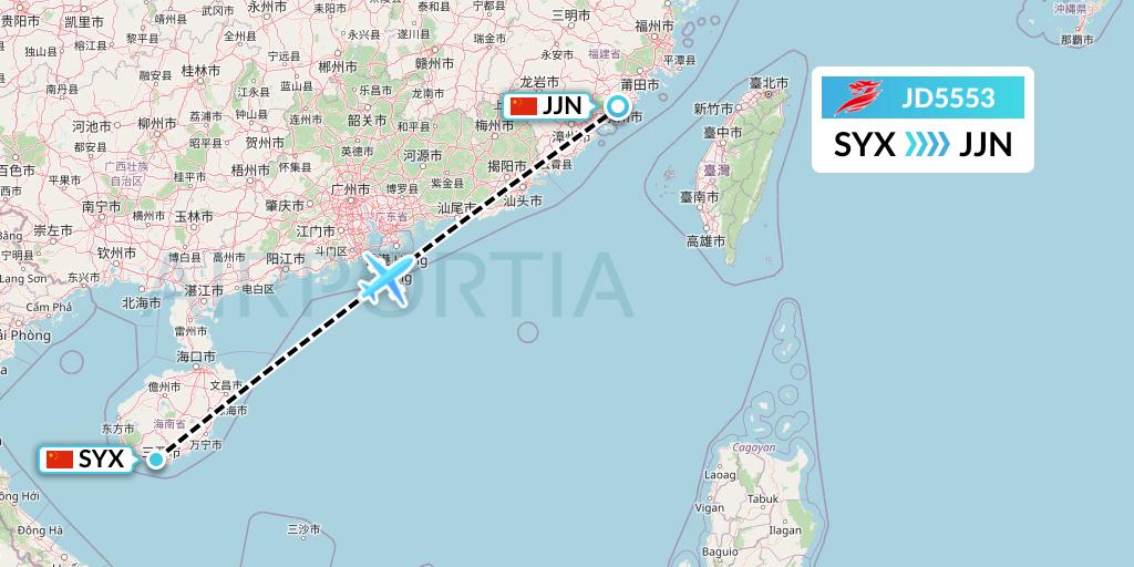 JD5553 Capital Airlines Flight Map: Sanya to Jinjiang