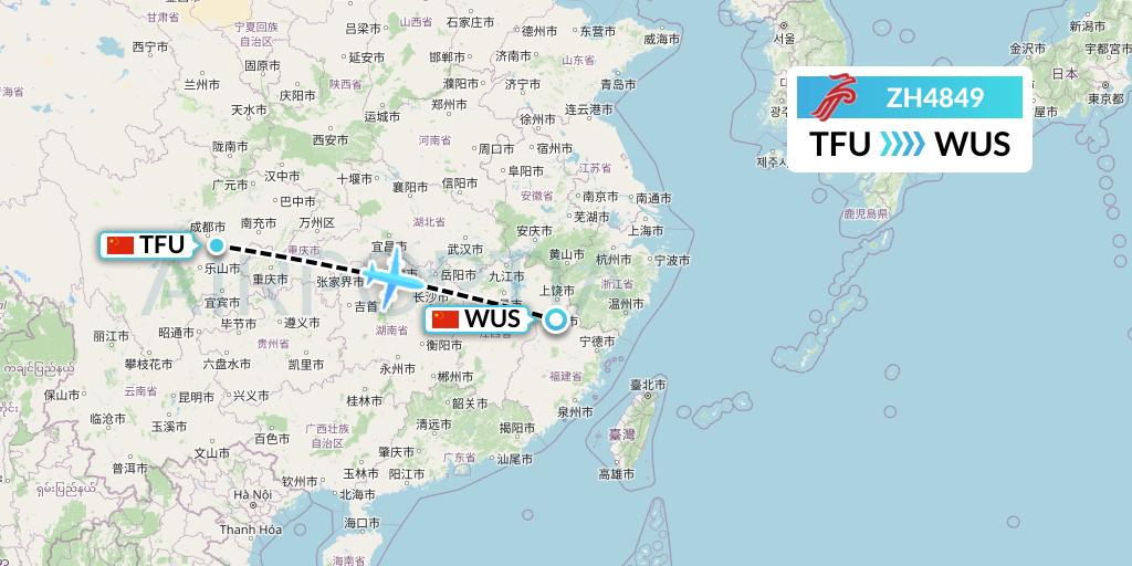ZH4849 Shenzhen Airlines Flight Map: Chengdu to Wuyishan