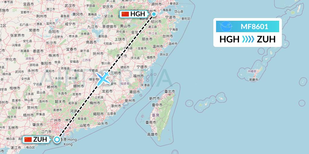 MF8601 Xiamen Airlines Flight Map: Hangzhou to Zhuhai