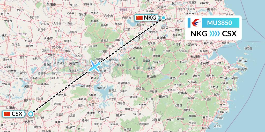 MU3850 China Eastern Airlines Flight Map: Nanjing to Changsha