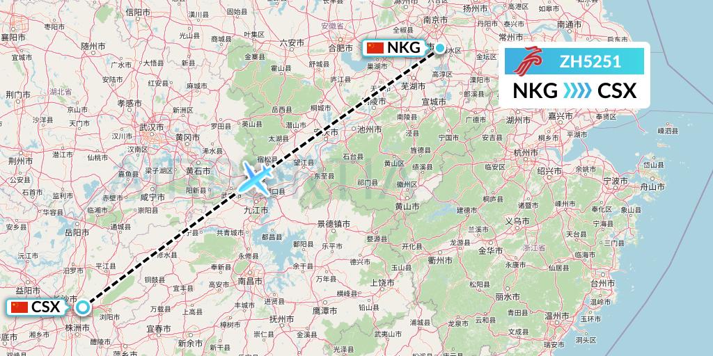 ZH5251 Shenzhen Airlines Flight Map: Nanjing to Changsha