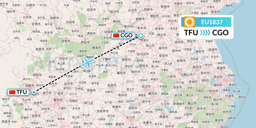 EU1837 Chengdu Airlines Flight Map: Chengdu to Zhengzhou