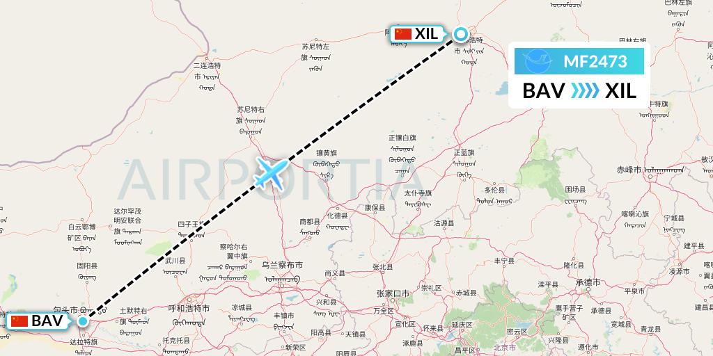 MF2473 Xiamen Airlines Flight Map: Baotou to Xilinhot