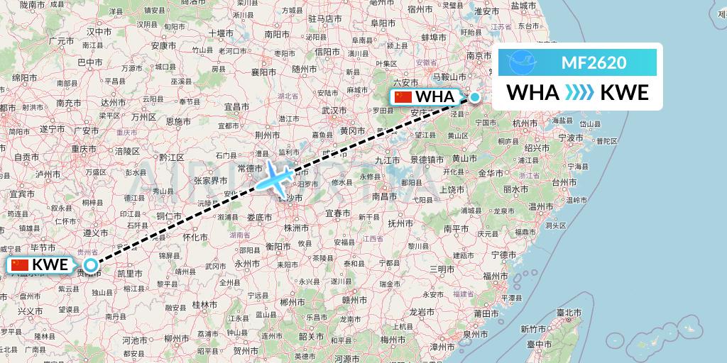 MF2620 Xiamen Airlines Flight Map: Wuhu to Guiyang