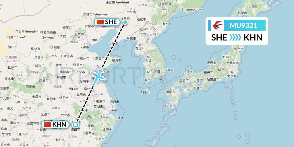 MU9321 China Eastern Airlines Flight Map: Shenyang to Nanchang