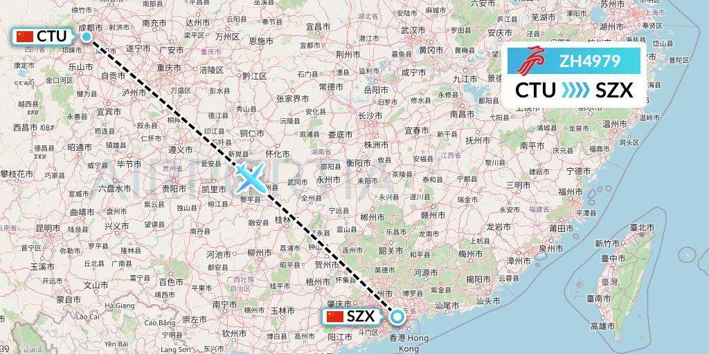 ZH4979 Shenzhen Airlines Flight Map: Chengdu to Shenzhen