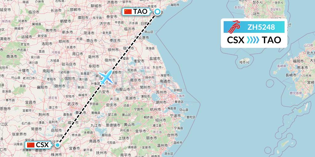 ZH5248 Shenzhen Airlines Flight Map: Changsha to Qingdao