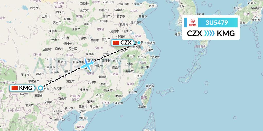 3U5479 Sichuan Airlines Flight Map: Changzhou to Kunming