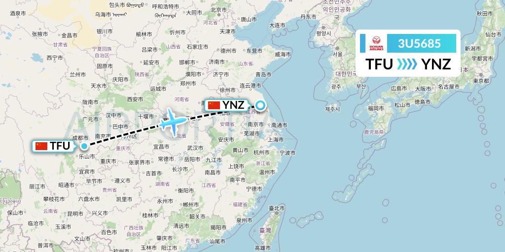 3U5685 Sichuan Airlines Flight Map: Chengdu to Yancheng