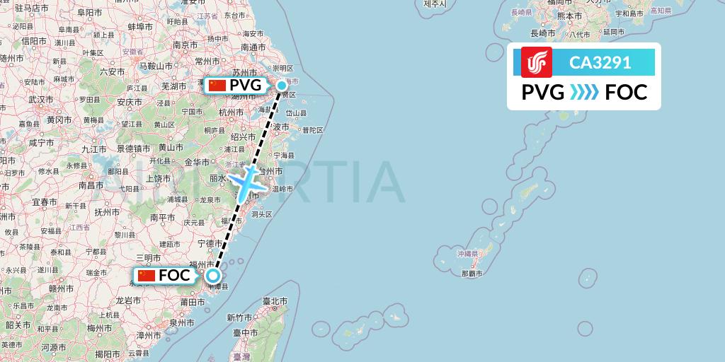 CA3291 Air China Flight Map: Shanghai to Fuzhou