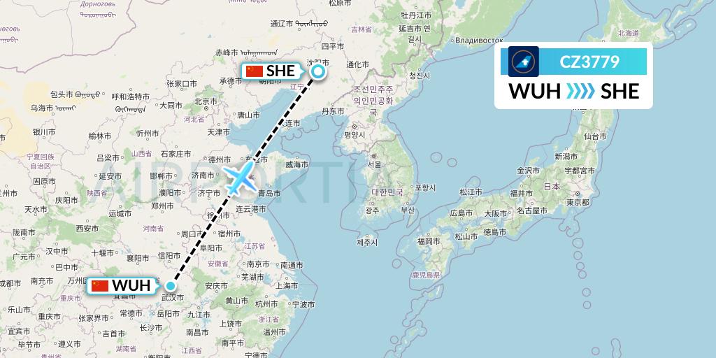 CZ3779 China Southern Airlines Flight Map: Wuhan to Shenyang