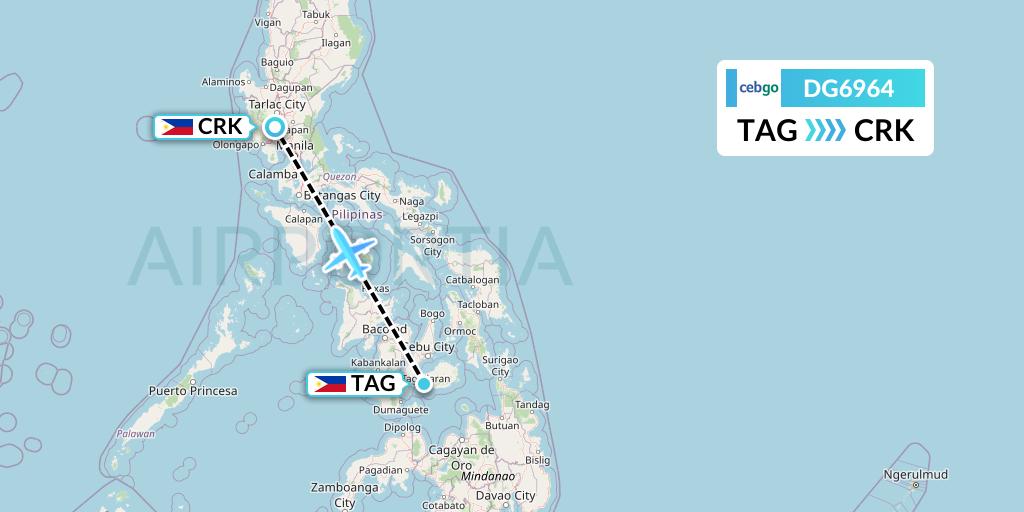 DG6964 Cebgo Flight Map: Tagbilaran City to Angeles City