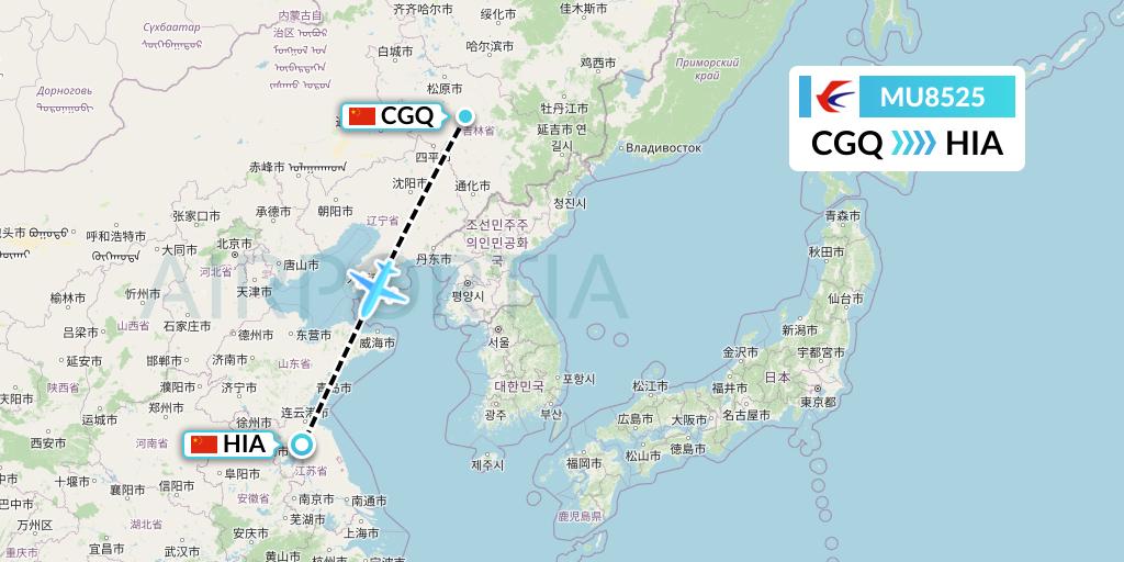 MU8525 China Eastern Airlines Flight Map: Changchun to Huai'an