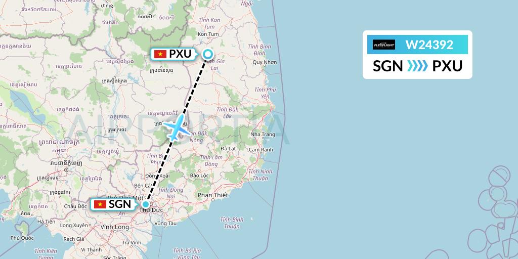 W24392 Flex Flight Flight Map: Ho Chi Minh City to Pleiku