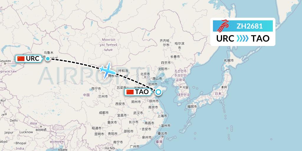 ZH2681 Shenzhen Airlines Flight Map: Urumqi to Qingdao