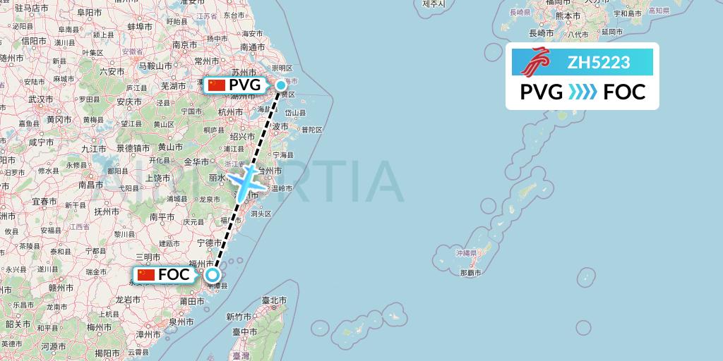 ZH5223 Shenzhen Airlines Flight Map: Shanghai to Fuzhou