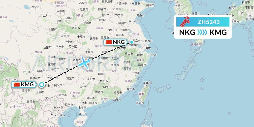 ZH5243 Shenzhen Airlines Flight Map: Nanjing to Kunming
