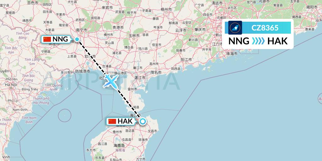 CZ8365 China Southern Airlines Flight Map: Nanning to Haikou