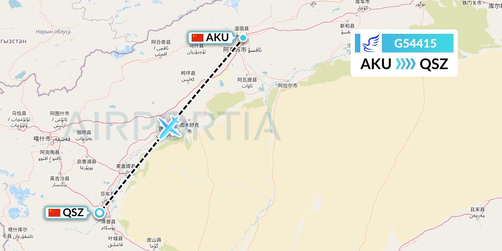 G54415 China Express Airlines Flight Map: Aksu to Hotan