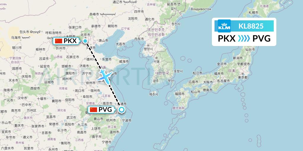 KL8825 KLM Flight Map: Beijing to Shanghai