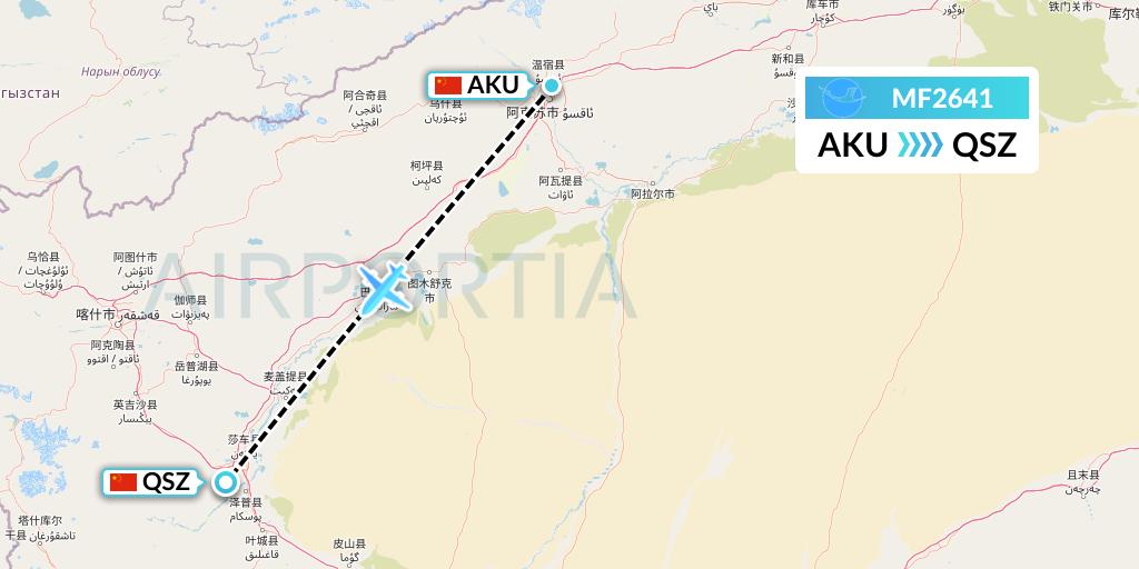 MF2641 Xiamen Airlines Flight Map: Aksu to Hotan