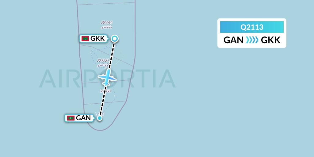 Q2113 Maldivian Flight Map: Gan Island to Kooddoo Island