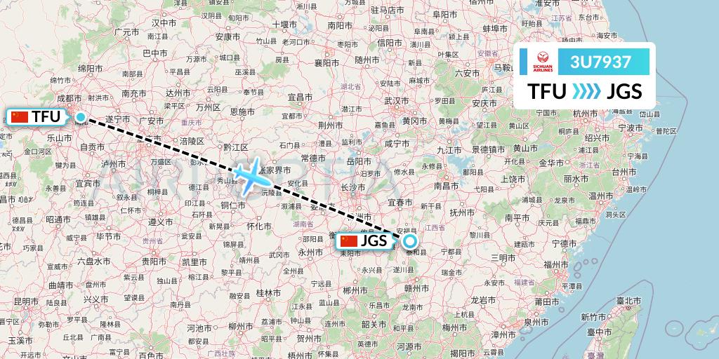 3U7937 Sichuan Airlines Flight Map: Chengdu to Ji'an