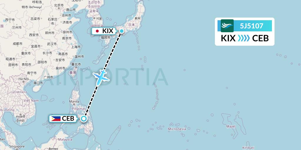 5J5107 CEBU Pacific Air Flight Map: Osaka to Cebu