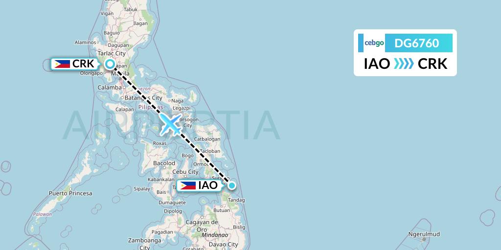 DG6760 Cebgo Flight Map: Del Carmen to Angeles City