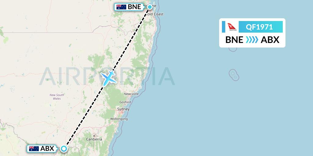 QF1971 Qantas Flight Map: Brisbane to Albury