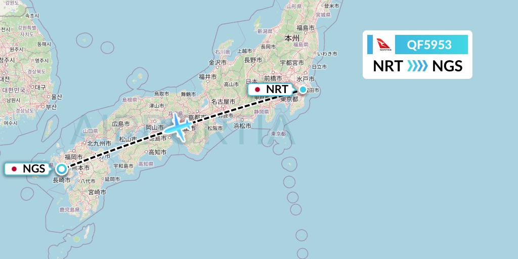 QF5953 Qantas Flight Map: Tokyo to Nagasaki
