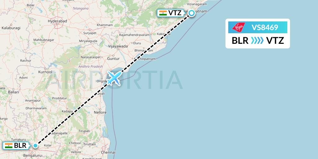VS8469 Virgin Atlantic Airways Flight Map: Bangalore to Visakhapatnam