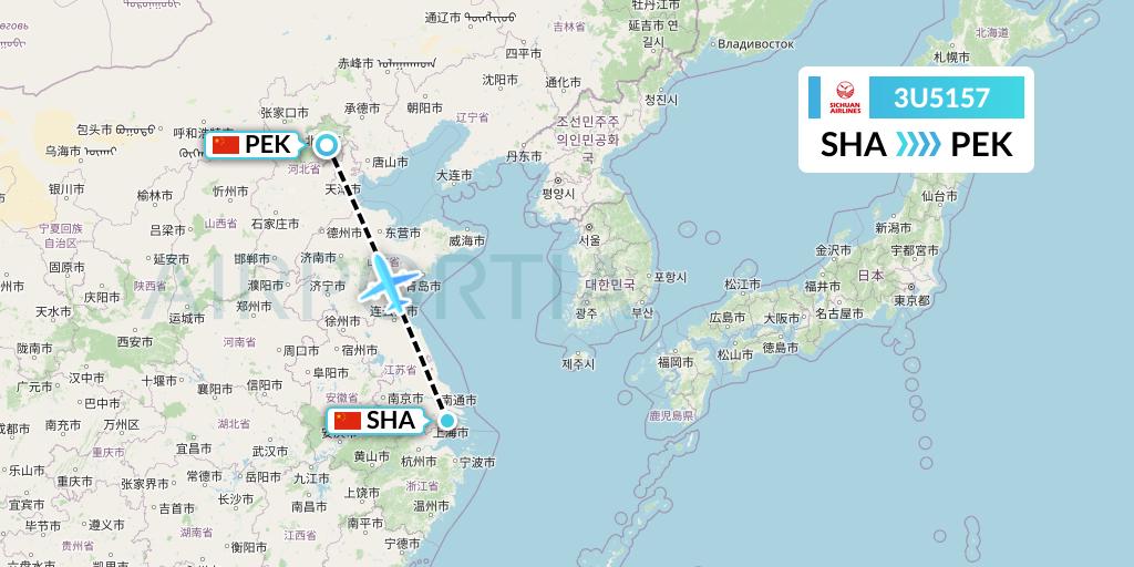 3U5157 Sichuan Airlines Flight Map: Shanghai to Beijing